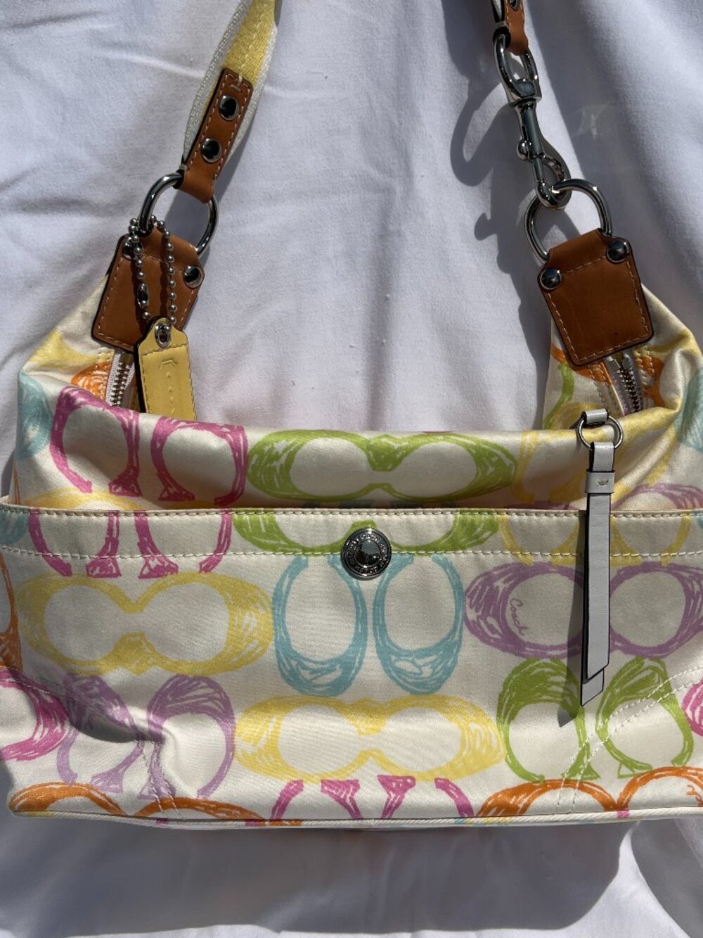 Vintage Coach Hampton Pastel Signature Scribble Multicolor Shoulder Bag